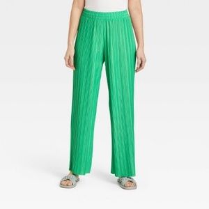 Women's High-Rise Wide Leg Knit Plisse Pull-On Pants - A New Day™-Black&Green